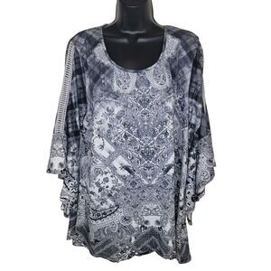 Unity World Wear Bohemian Sublimation Floral Bell Sleeve Top Size 2x